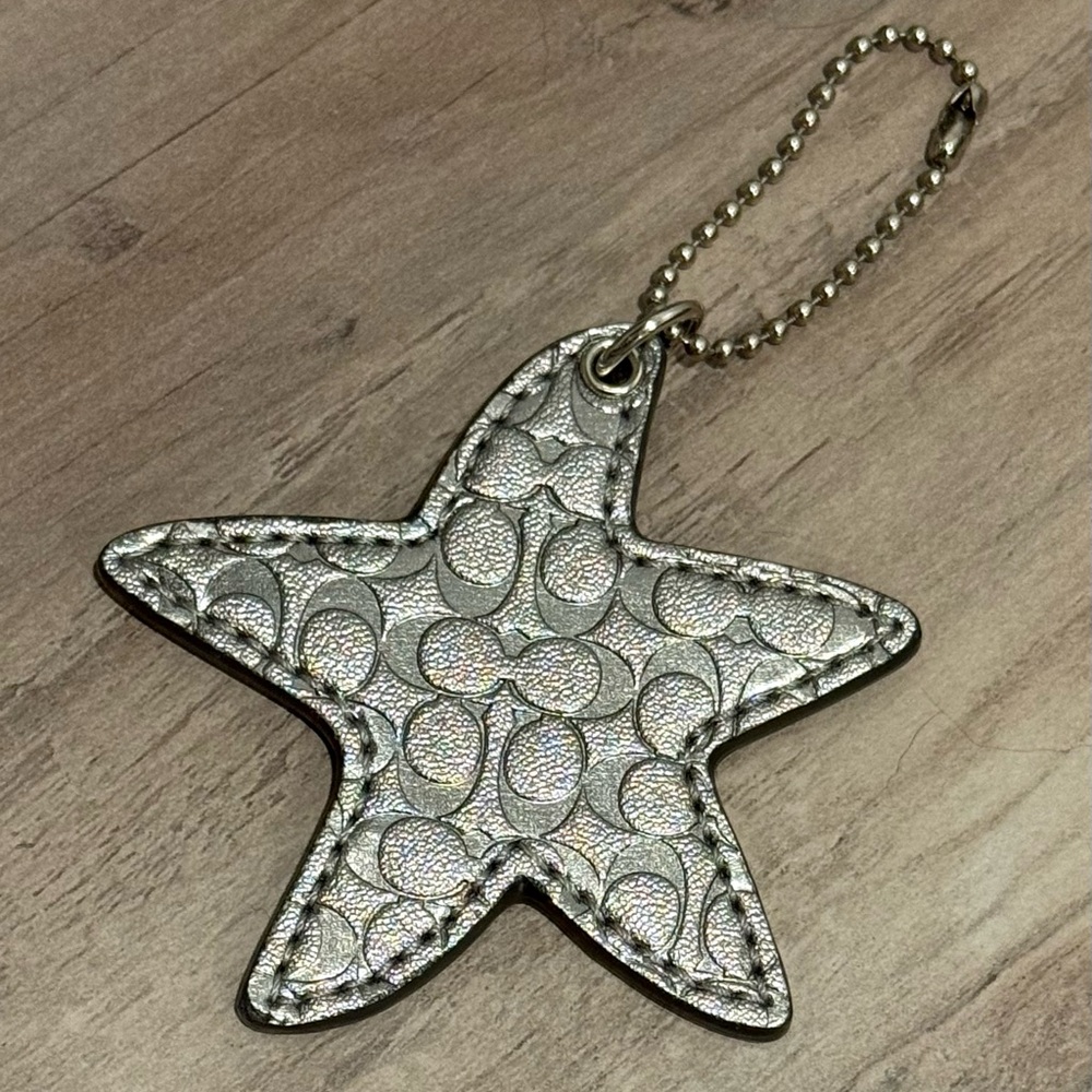 Coach Metallic Silver Star Key Charm - Signature Embossed